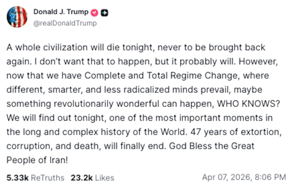 特朗普警告伊朗消亡